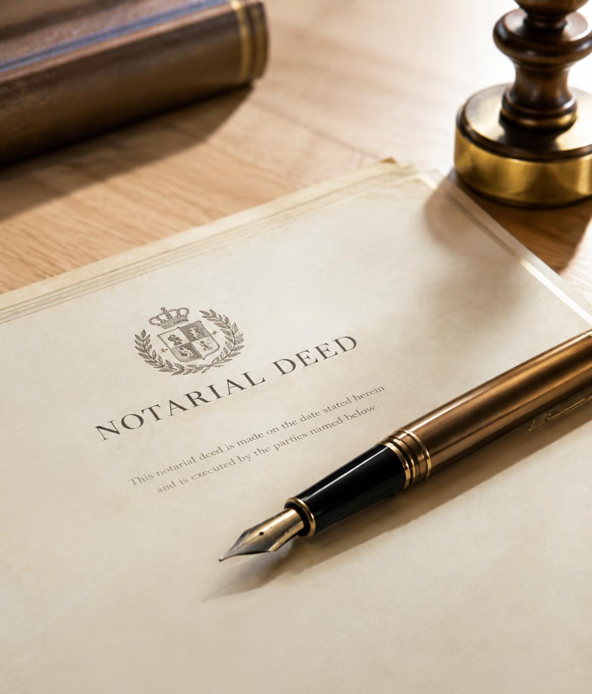 Penna stilografica appoggiata su un atto notarile